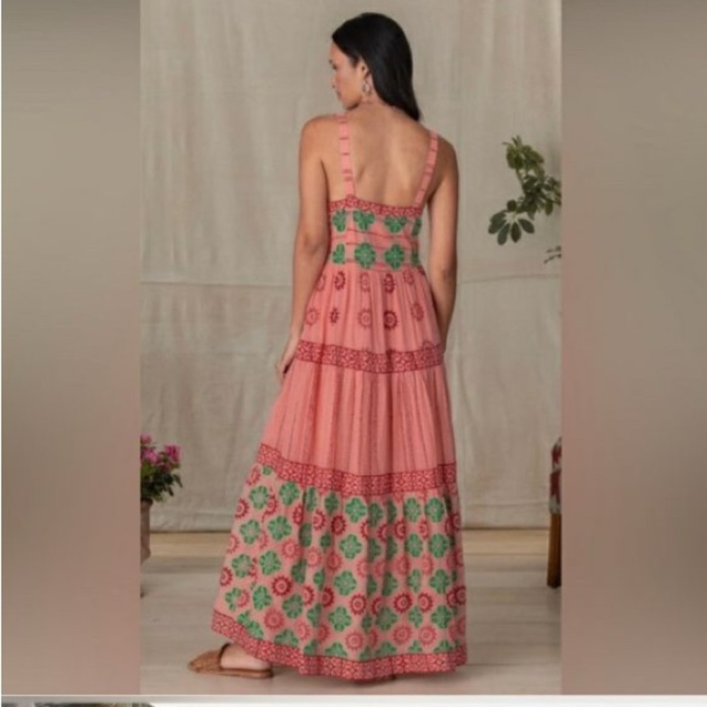 Oliphant Phoenix Rose Maxi Dress Sleeveless Coral Boho Print Womens M